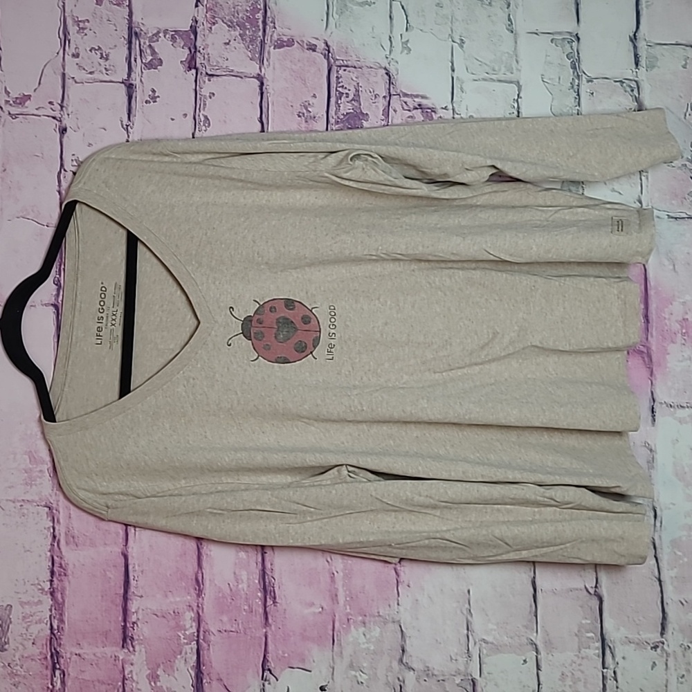 LIFE IS GOOD CRUSHER TEE LADYBUG HEART GRAPHIC FRONT V NECK LONG SLEEVE TEE XXXL